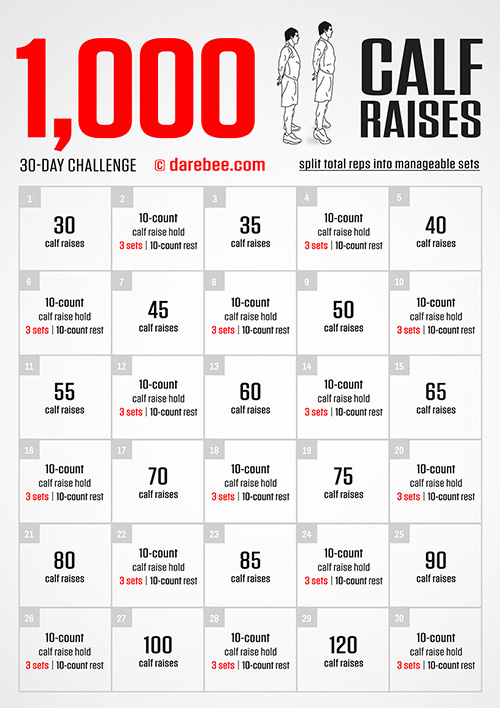 1000 Calf Raises is a DAREBEE home fitness no-equipment month-long fitness challenge that will make you fitter and stronger.