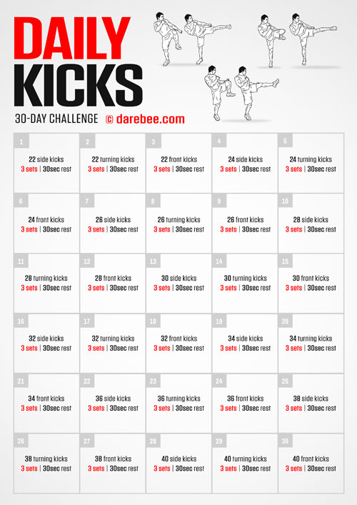 Darebee home-fitness martial arts kicks monthly challenge.