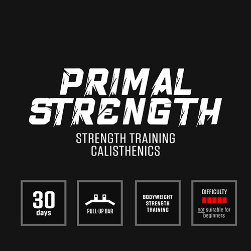 Primal Strength is a DAREBEE home fitness total body strength and conditioning 30-day program that helps you develop better control of your body.