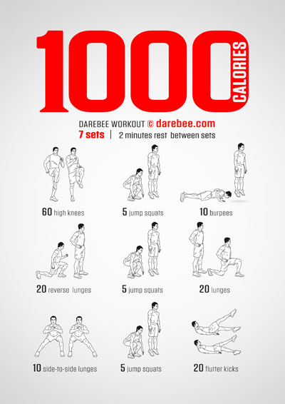 1000 Calories Workout is a DAREBEE home fitness no-equipment high-burn high-intensity workout that helps you burn 1,000 calories in a single workout.