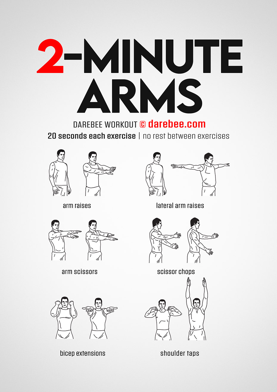 2-Minute Arms Workout is a DAREBEE home fitness no equipment upper body beginner-friendly home fitness workout for upper body strength.