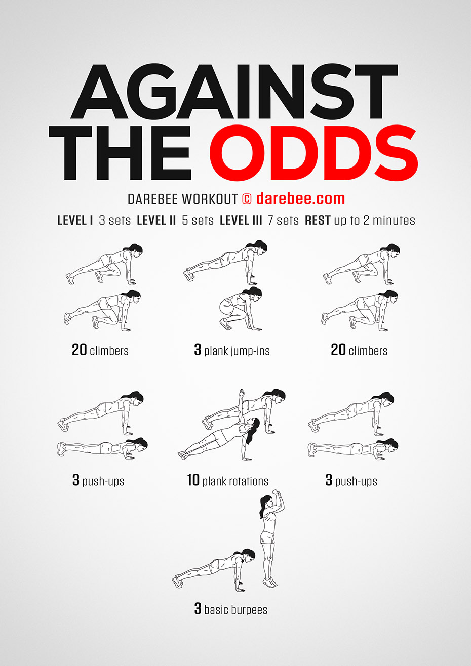 Against The Odds is a DAREBEE home fitness no-equipment cardiovascular and aerobic home workout.