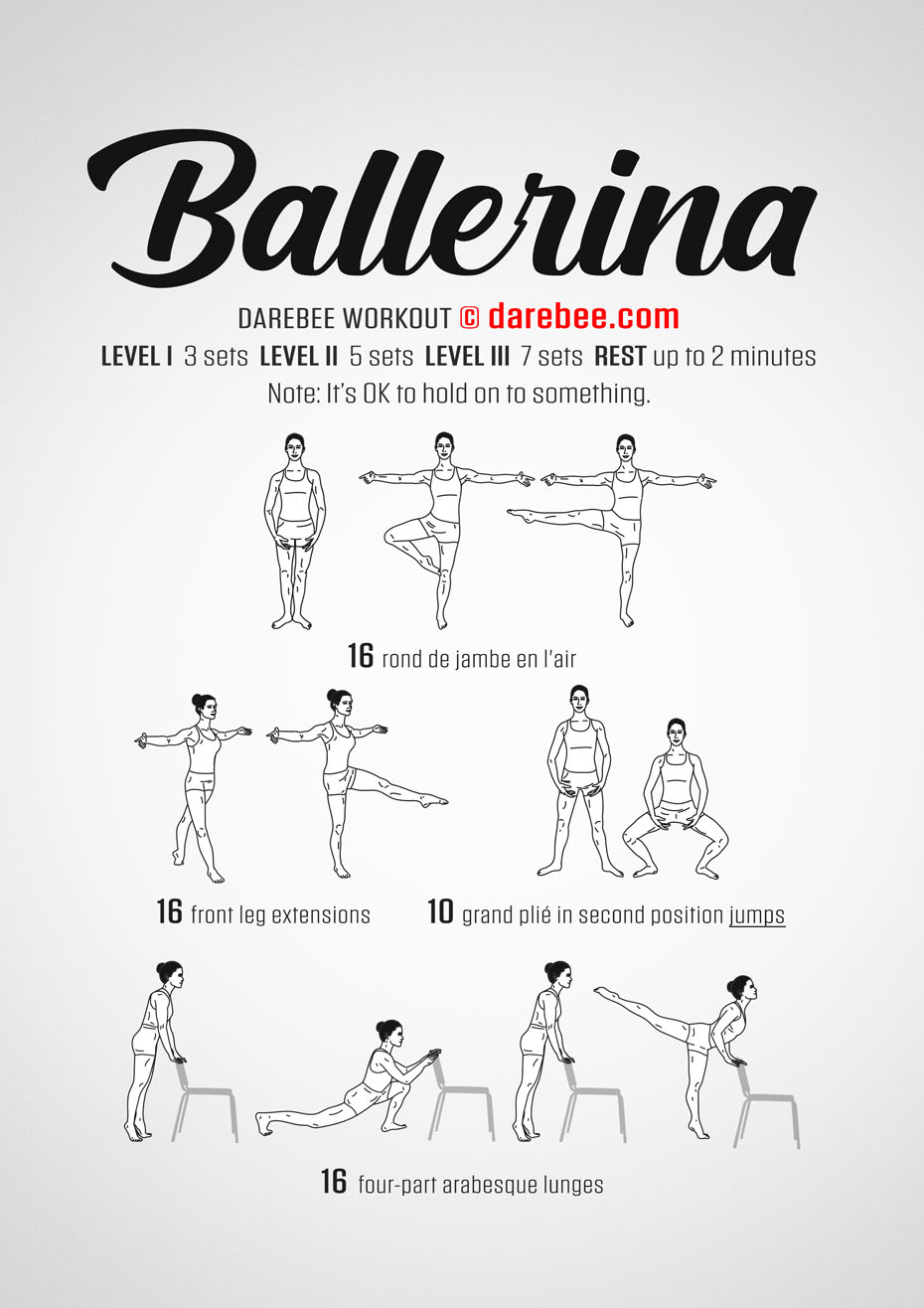 Ballerina is a Darebee home-fitness lower body strength workout that helps you get stronger, faster and more agile.