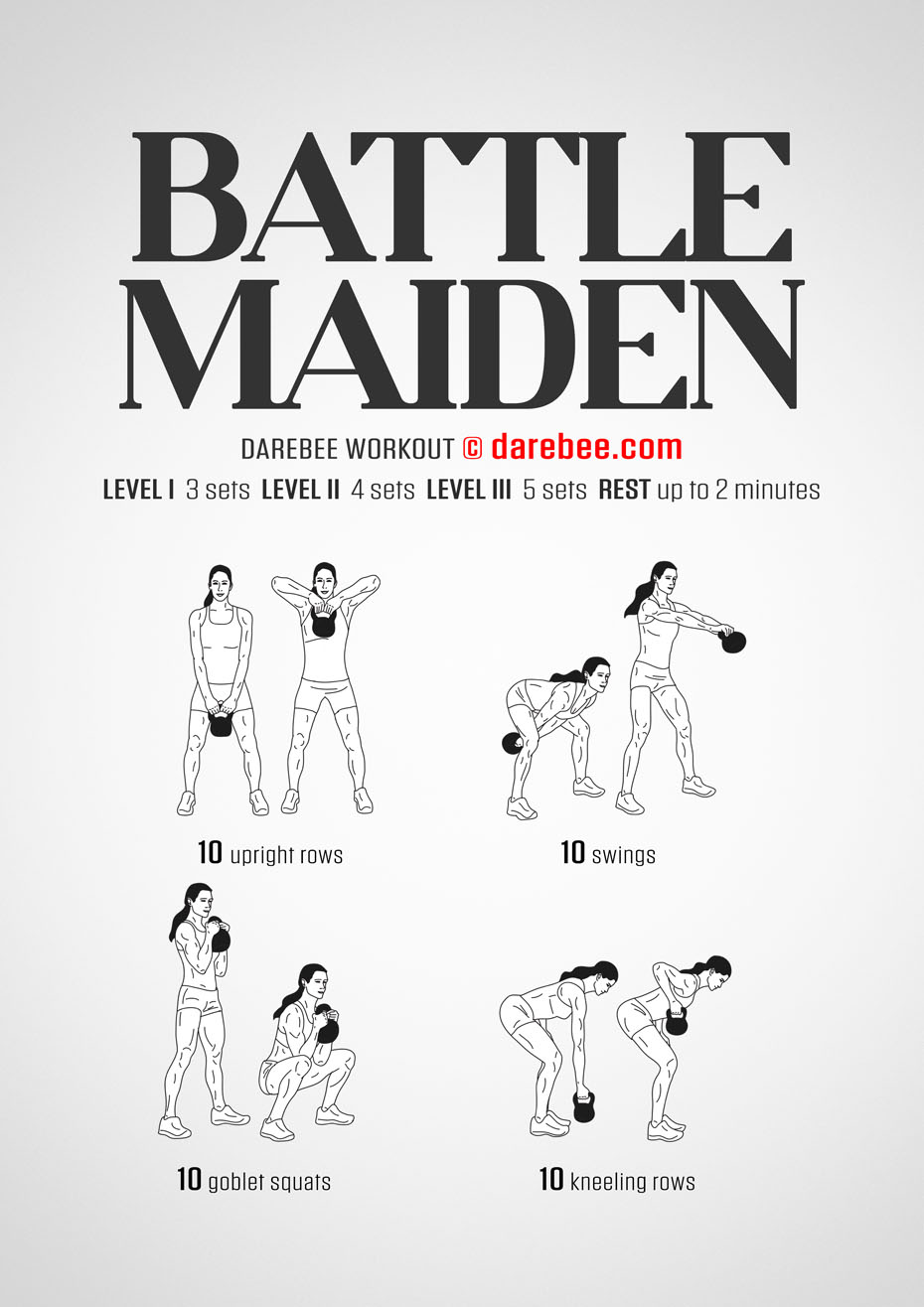 Battle Maiden is a DAREBEE home-fitness, kettlebell workout designed to make you stronger and more powerful.