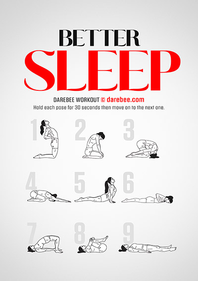 Better Sleep Yoga is a DAREBEE home fitness no-equipment yoga-based home workout that helps you get rid of anxiety and sleep better.