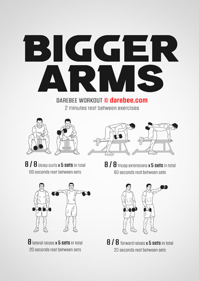 Bigger Arms is a dumbbells workout that's designed to activate the body's adaptive response and give you stronger, bigger arms.