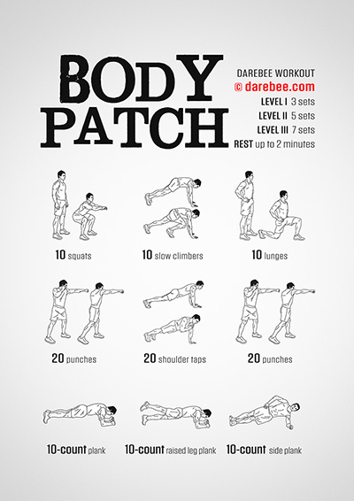 Body Patch is a DAREBEE no-equipment home fitness total body strength workout that targets every muscle in the body to help you get stronger.