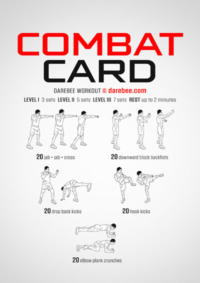 Combat Card is a DAREBEE home fitness no-equipment combat moves based workout that will fast track your fitness and improve your coordination.