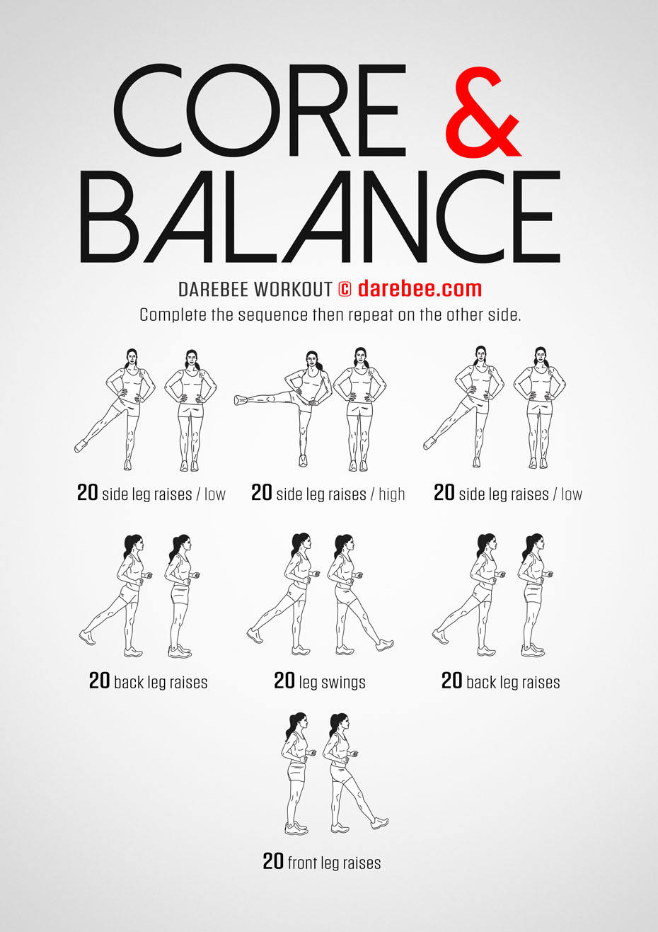 Core And Balance is a Darebee home fitness, no-equipment workout that helps develop greater physical power and athletic control.