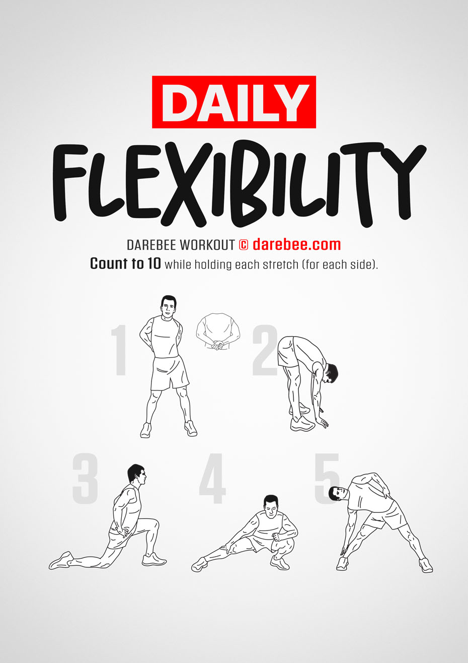 Daily Flexibility is a DAREBEE home fitness no-equipment mobility and flexibility workout that will help you stay agile and youthful as you age.