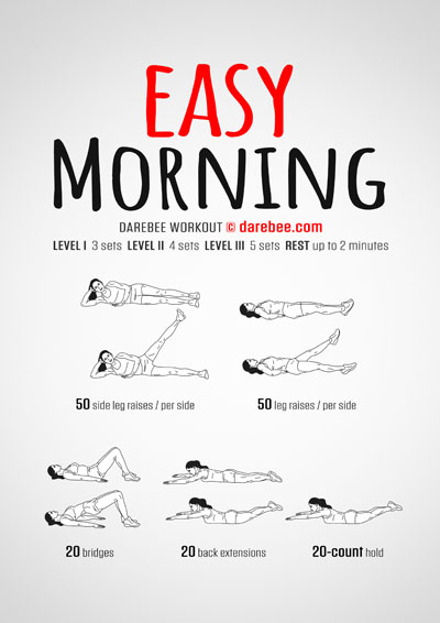 Easy Morning workout is a DAREBEE home fitness no-equipment workout that targets your tendons and satellite muscles to help you improve mobility.