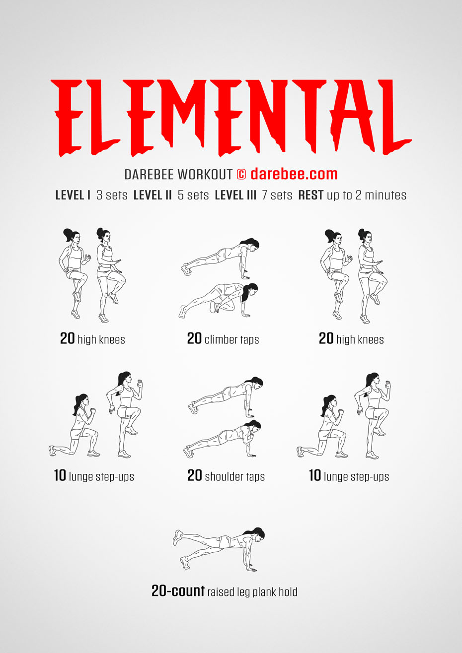 Elemental is a Darebee home-fitness workout that will help you become fitter and stronger while exercising at home.