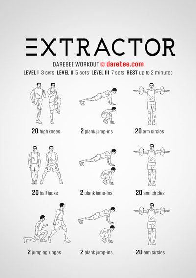 Extractor is a DAREBEE no-equipment home fitness bodyweight training home strength workout.