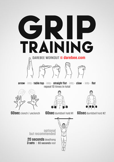 Grip Training is a Darebee home-fitness grip strength workout that will help you become stronger and healthier.