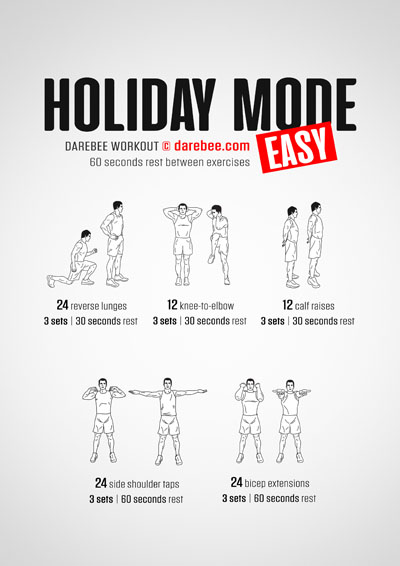 Holiday Mode Easy is a DAREBEE home fitness no equipment total body workout that helps you develop muscle strength and maintain muscle tone without being overtiring.