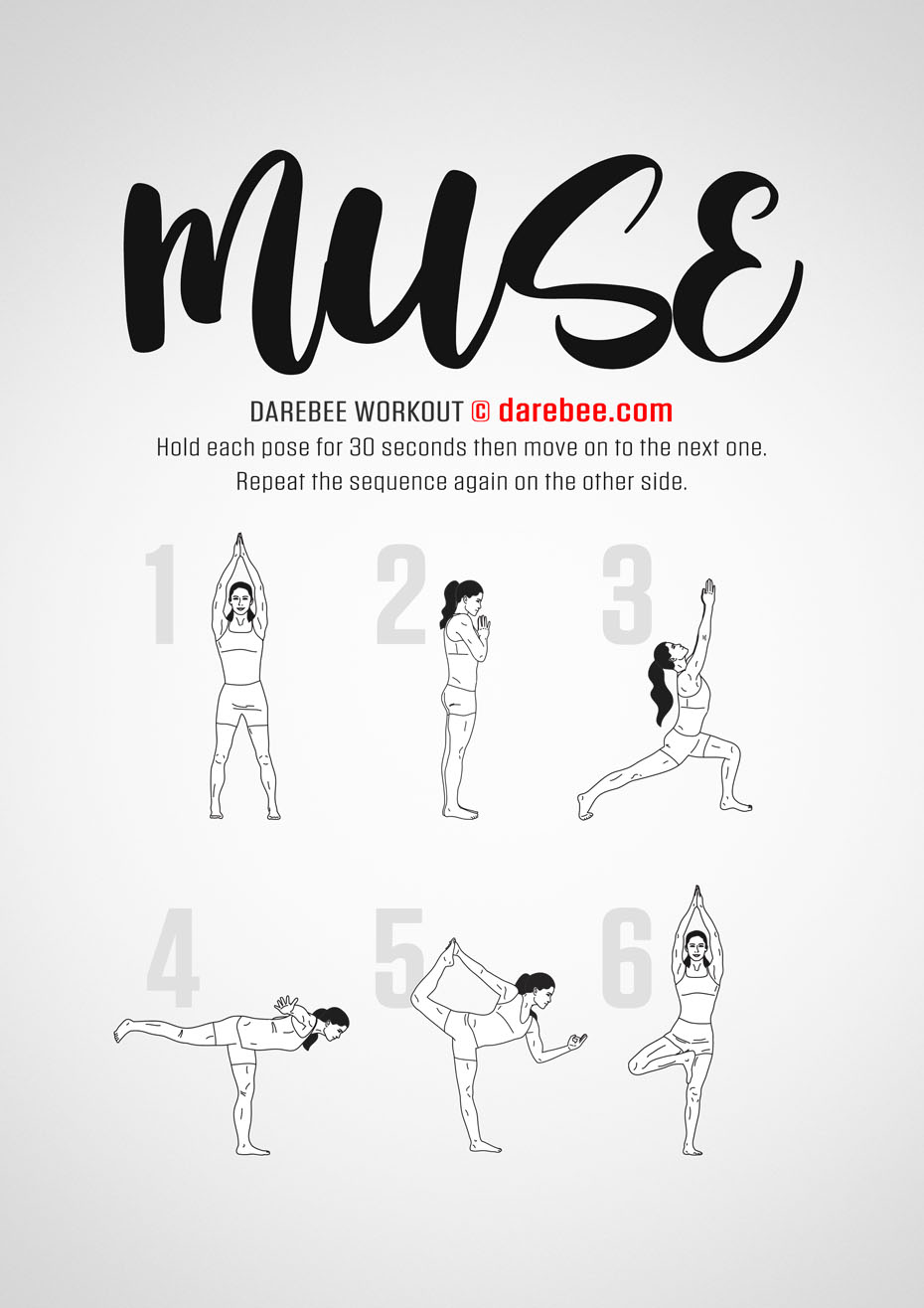 Muse is a full-body, yoga-based Darebee home-fitness workout that helps you develop better control over your own muscles and improved range of motion (ROM).