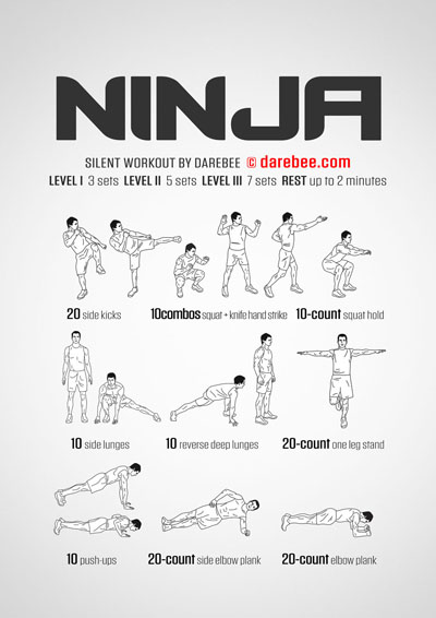 Ninja is a DAREBEE home fitness, no-equipment lower body strength workout that helps you develop speed, power and agility.