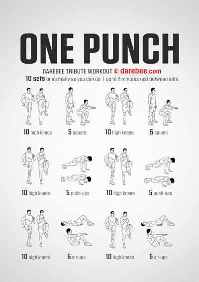 One Punch is a DAREBEE no-equipment home fitness combat-moves based explosive strength workout that also makes you cardiovascularly stronger.