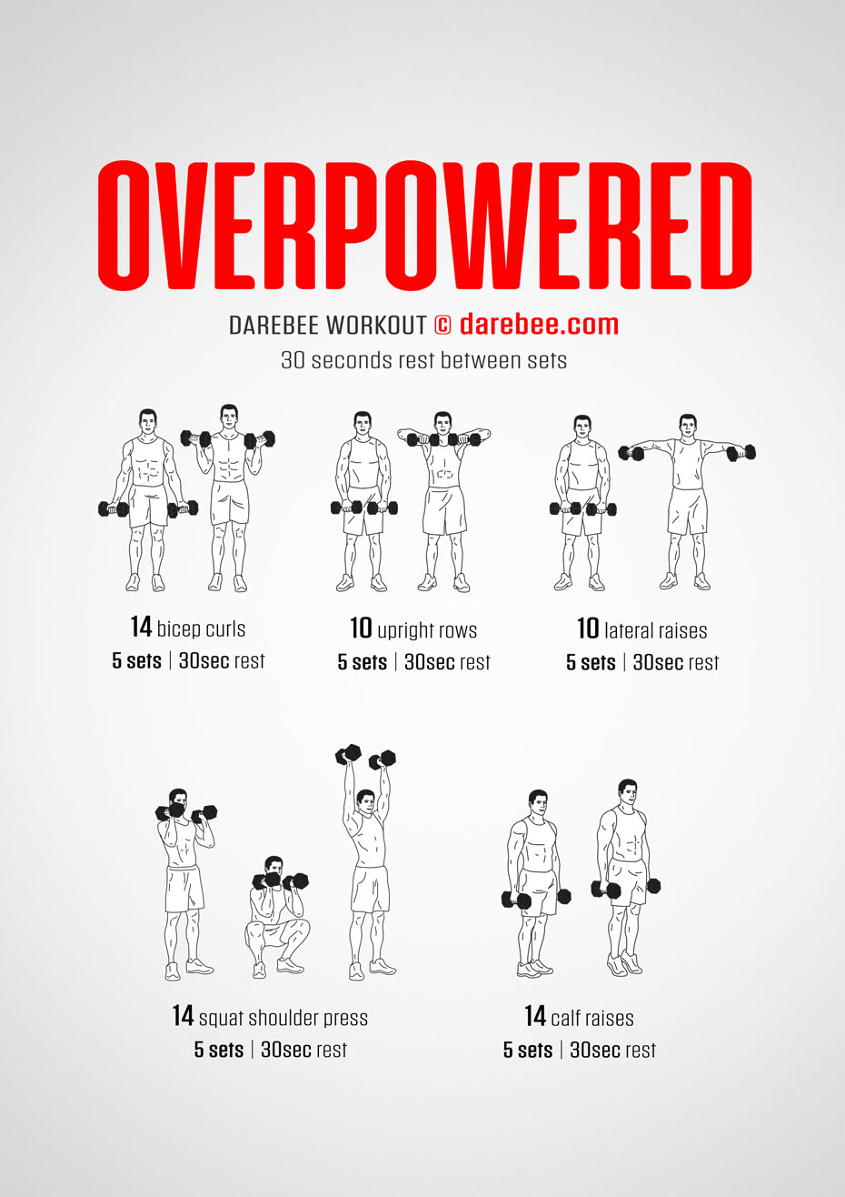 Overpowered is a Darebee home-fitness dumbbells-based strength and fitness workout.