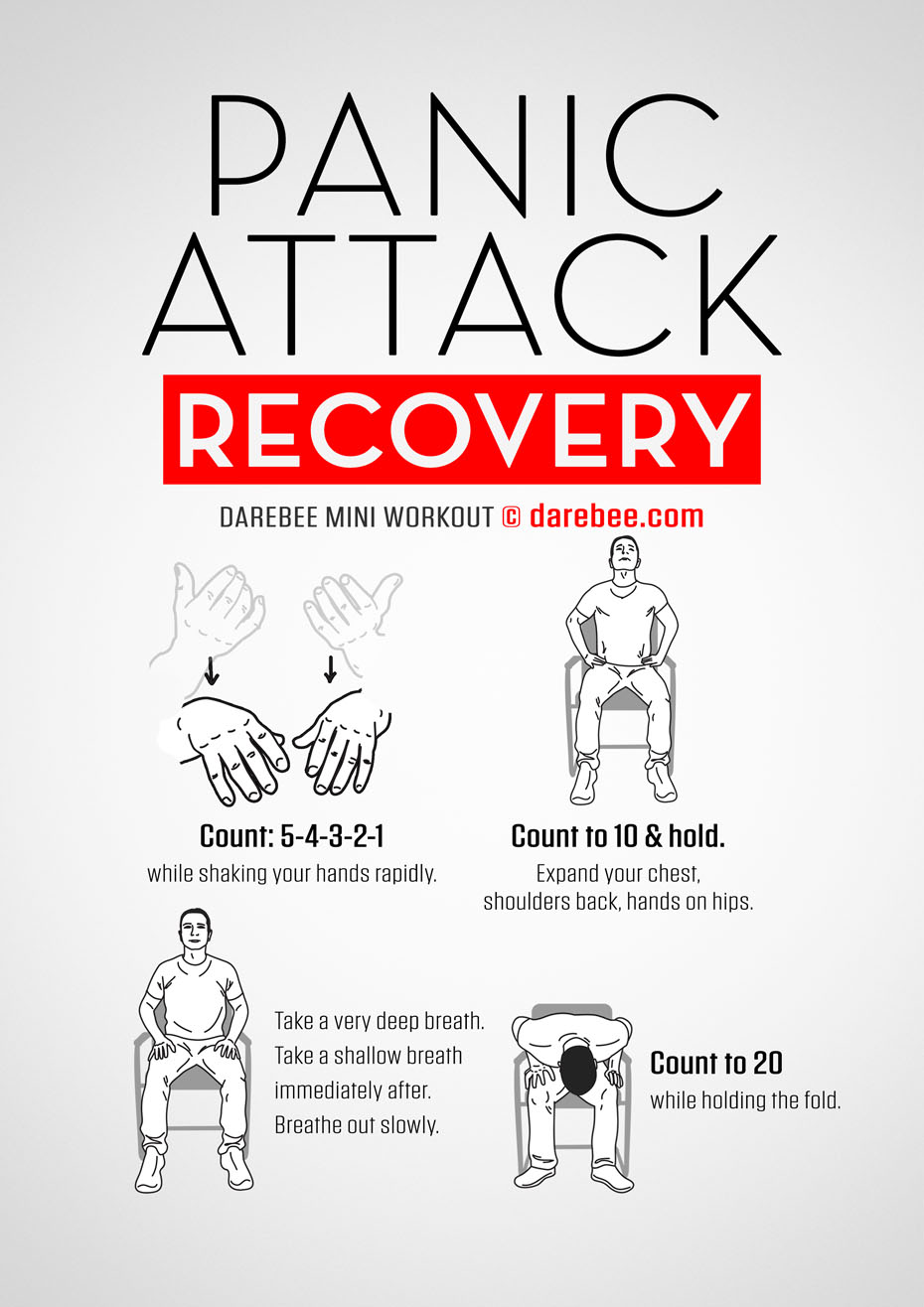 Panic Attack Recovery is a DAREBEE home fitness no-equipment workout designed to help you recover your inner peace from anxiety and stress and stop panic attacks from destroying your mental health.