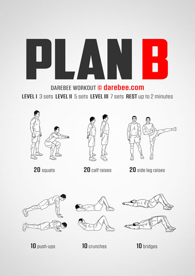 Plan B is a DAREBEE home fitness no-equipment home workout video that helps you get your body moving and improve your overall fitness and coordination.