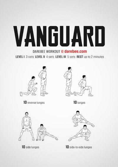 Vanguard is a DAREBEE home fitness, no-equipment cardiovascular and aerobic fitness workout that helps you get fitter and feel freer in the way you move your body.